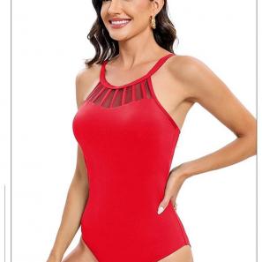 Mesh solid color backless one-piece bikini